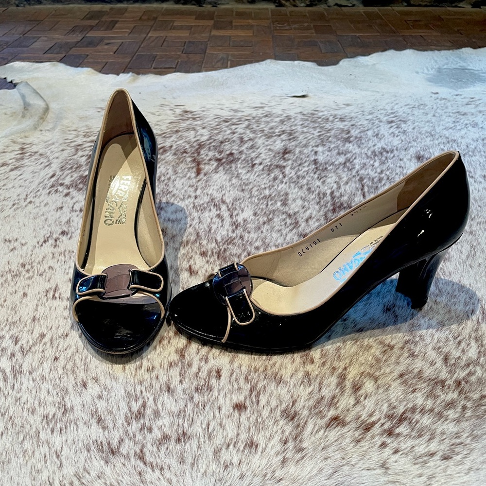 Black Patent Leather Ferragamo Heels - 9.5